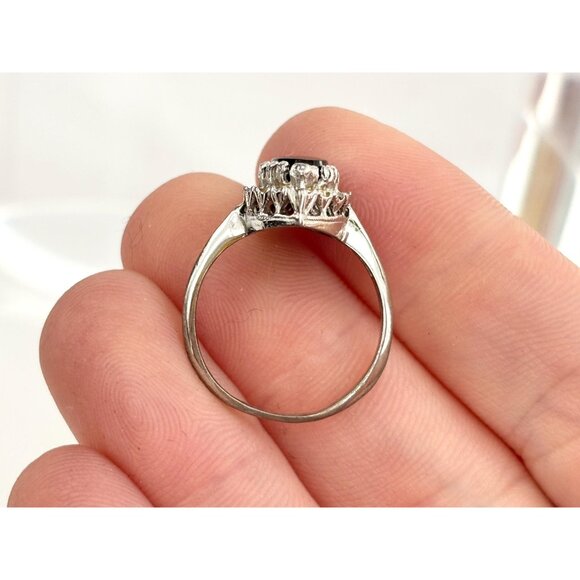 Art Deco Black Onyx & CZ Multi Gemstone Silver Toned Vintage Ring - sz 7 - Picture 6 of 10